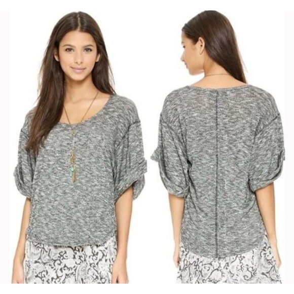 Free People Tops - Free‎ People FP Beach Nani Top XS Marled Grey Rolled Sleeve Slouchy Coast